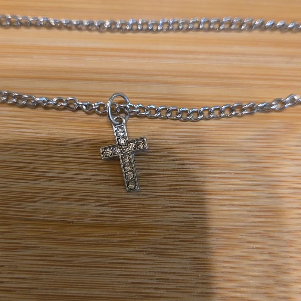 Silver Tone Layered Necklace with Pendants - Picture 3 of 7